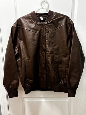 Women’s Faux Leather Bomber Jacket Brown Size Medium Unbranded